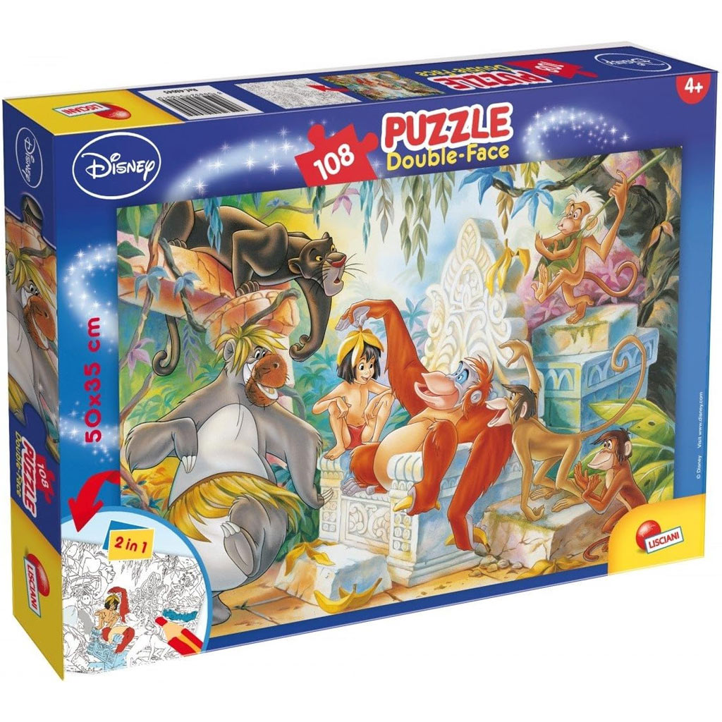 Kniha džungle 2 v 1, 108-dielne puzzle a omaľovánka 50x35 cm - Lisciani