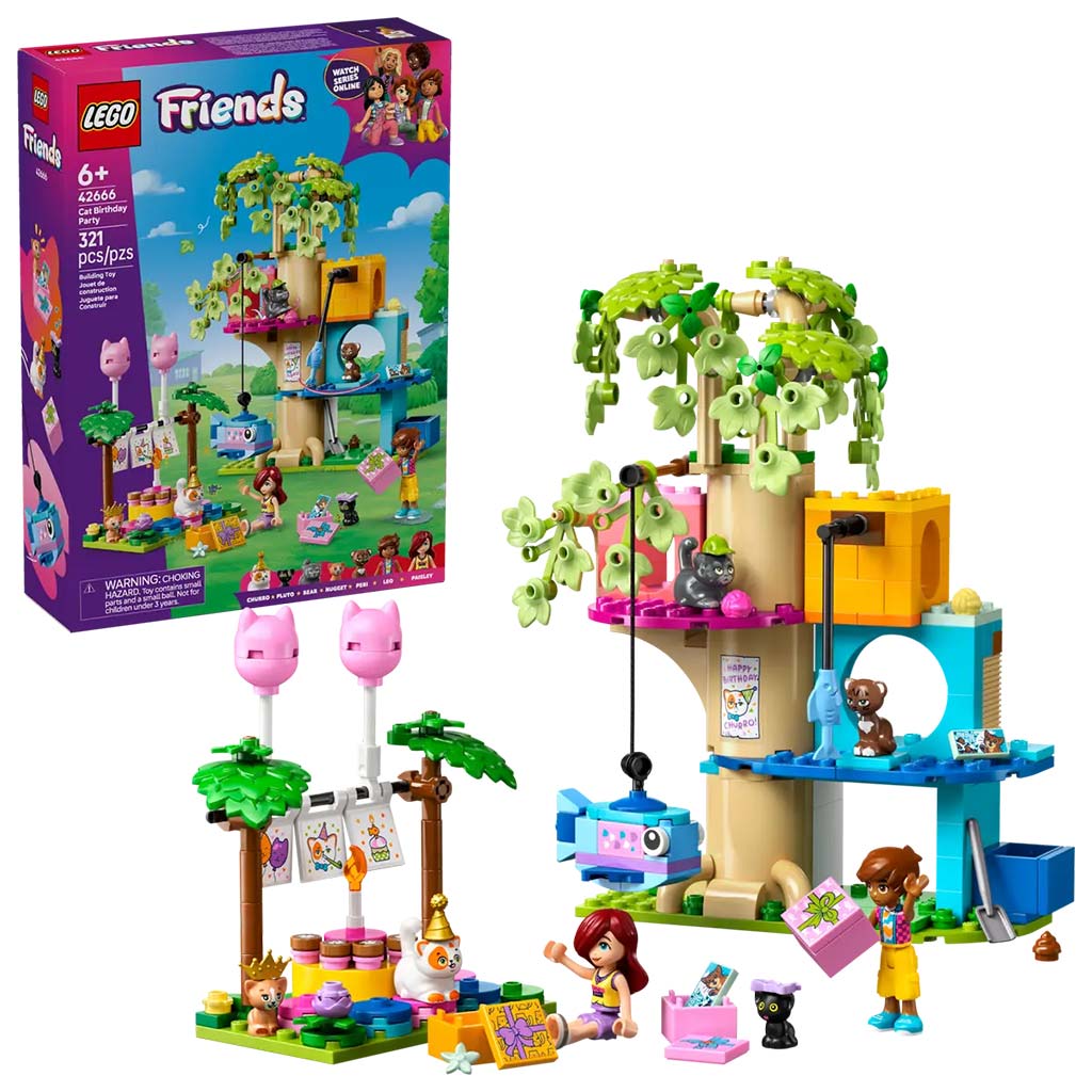 LEGO® Friends: Narodeninová mačacia párty a domček na strome pre mačky (42666)