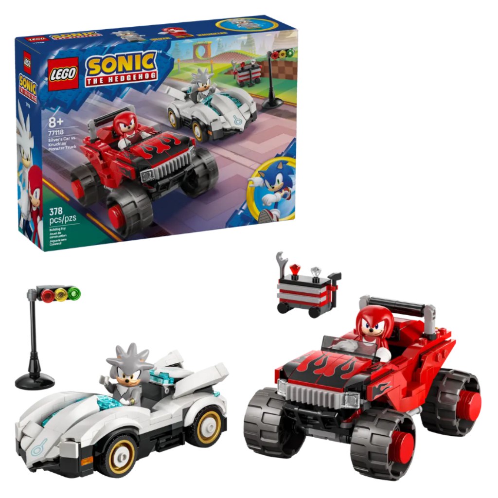 LEGO® Sonic the Hedgehog™: Strieborné auto proti Knucklesovmu monster trucku (77118)