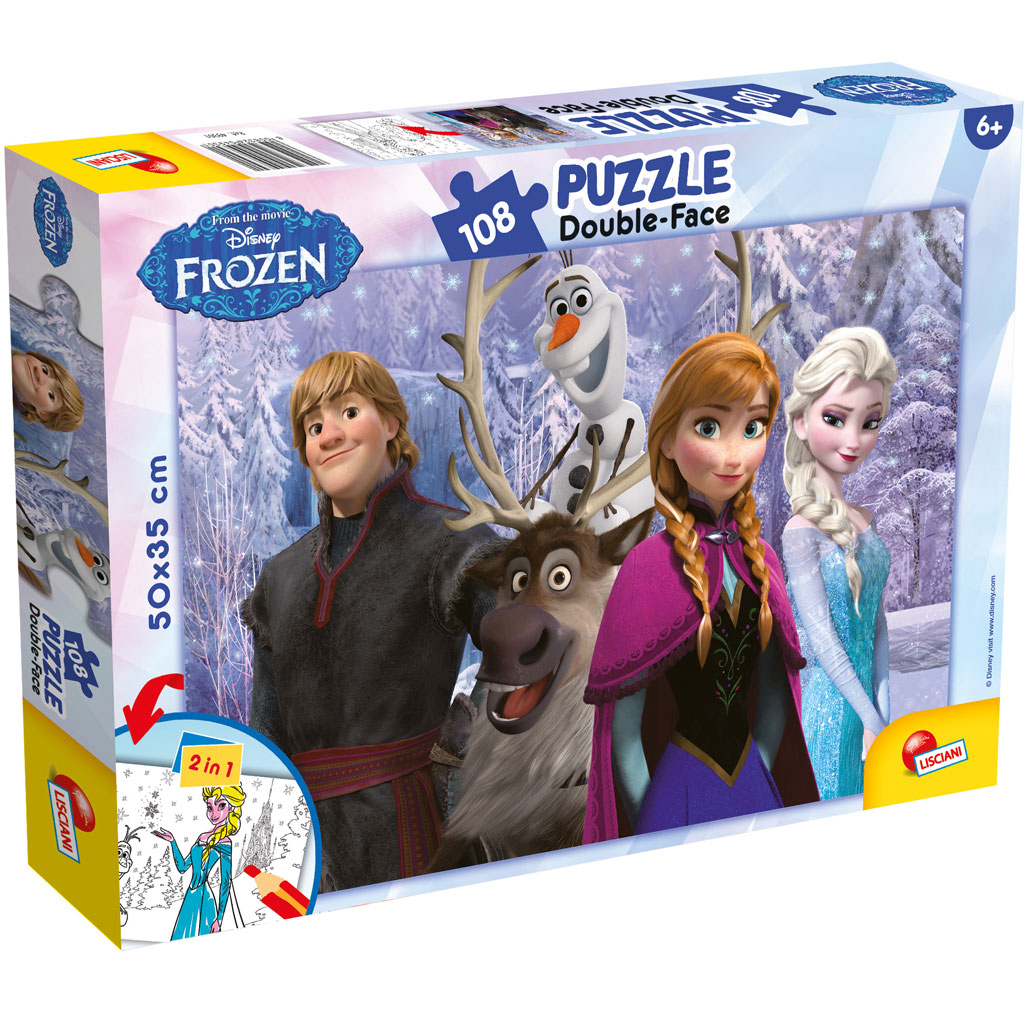 Ľadové kráľovstvo – Sila priateľstva 2 v 1, puzzle so 108 dielikmi a omaľovánka 50x35 cm - Lisciani