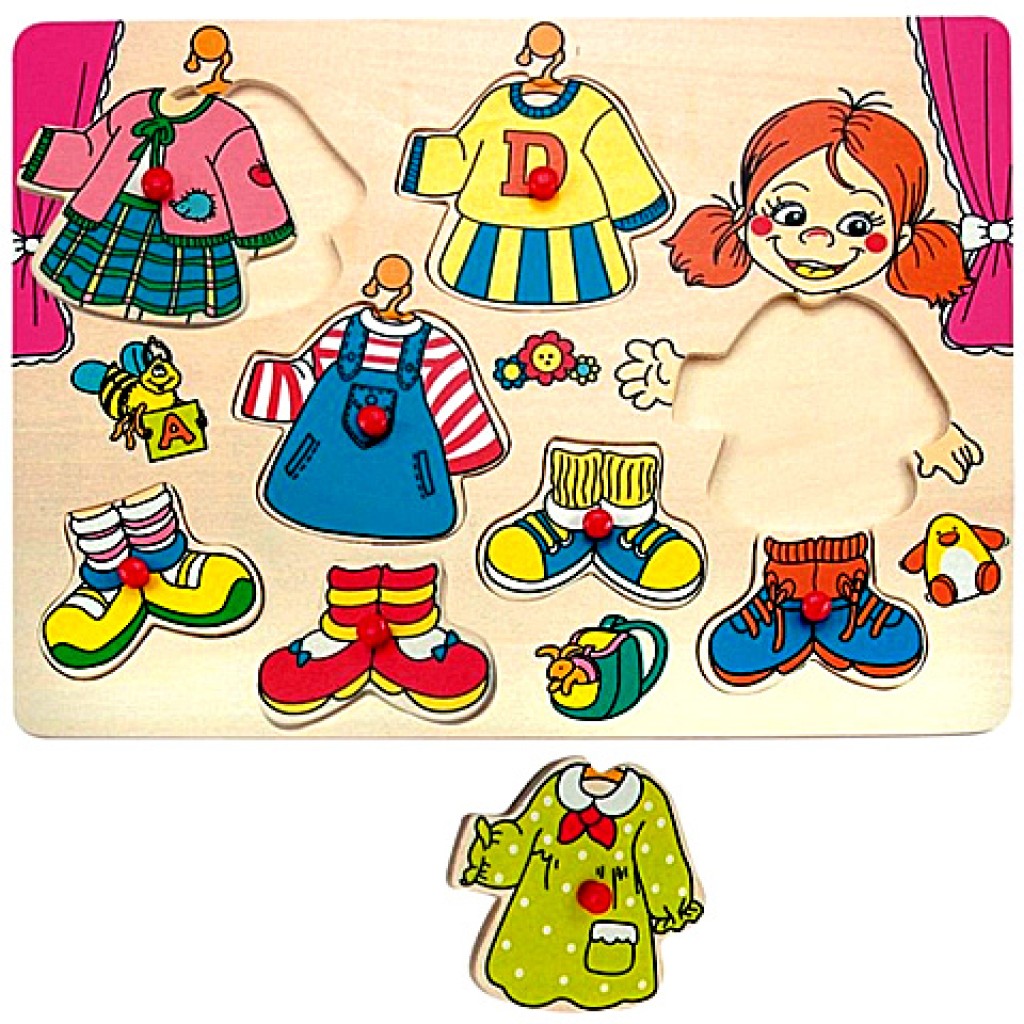 Drevená obliekacia vkladačka tvarov Dievčatko