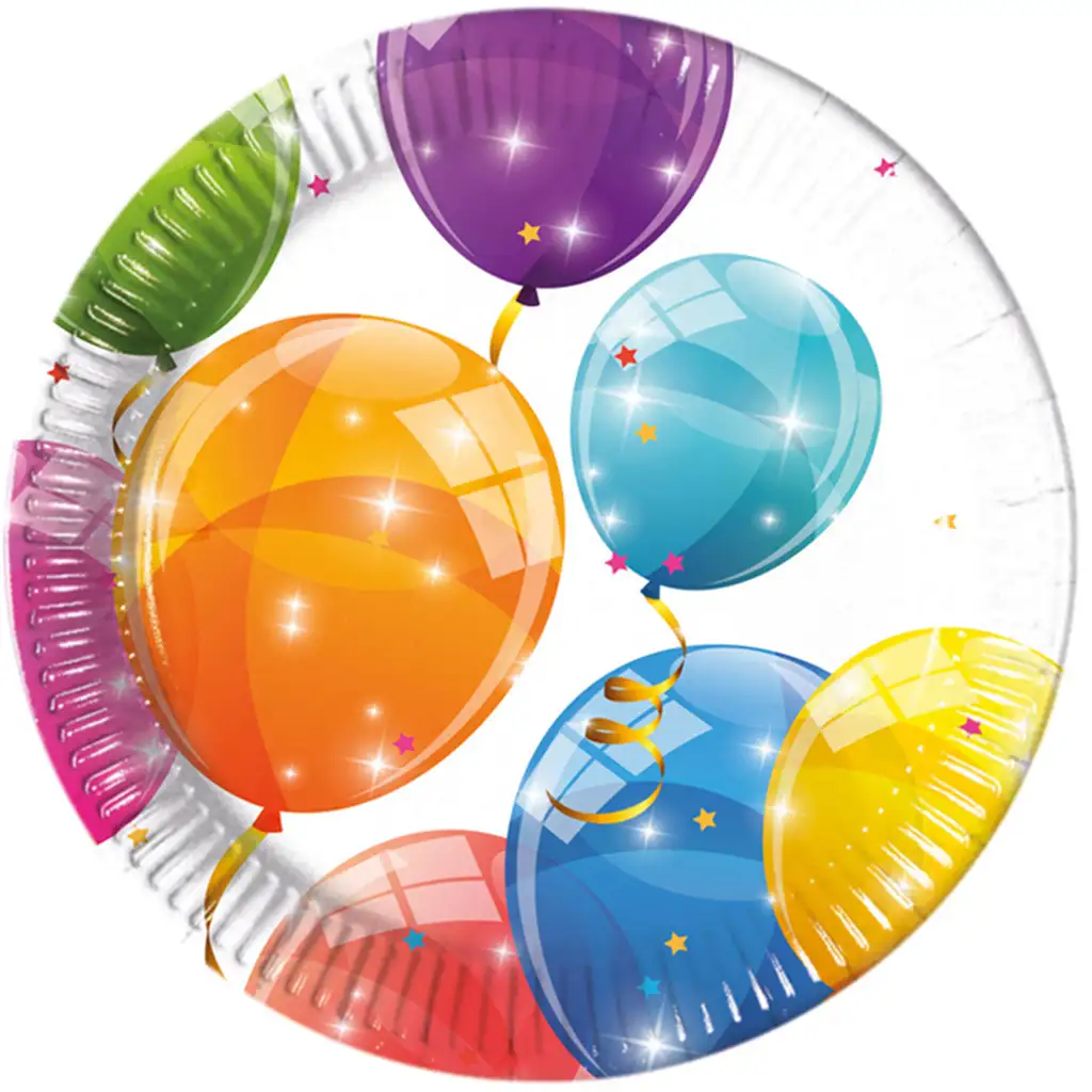 Lesklé balónikové papierové taniere, sada 8 ks