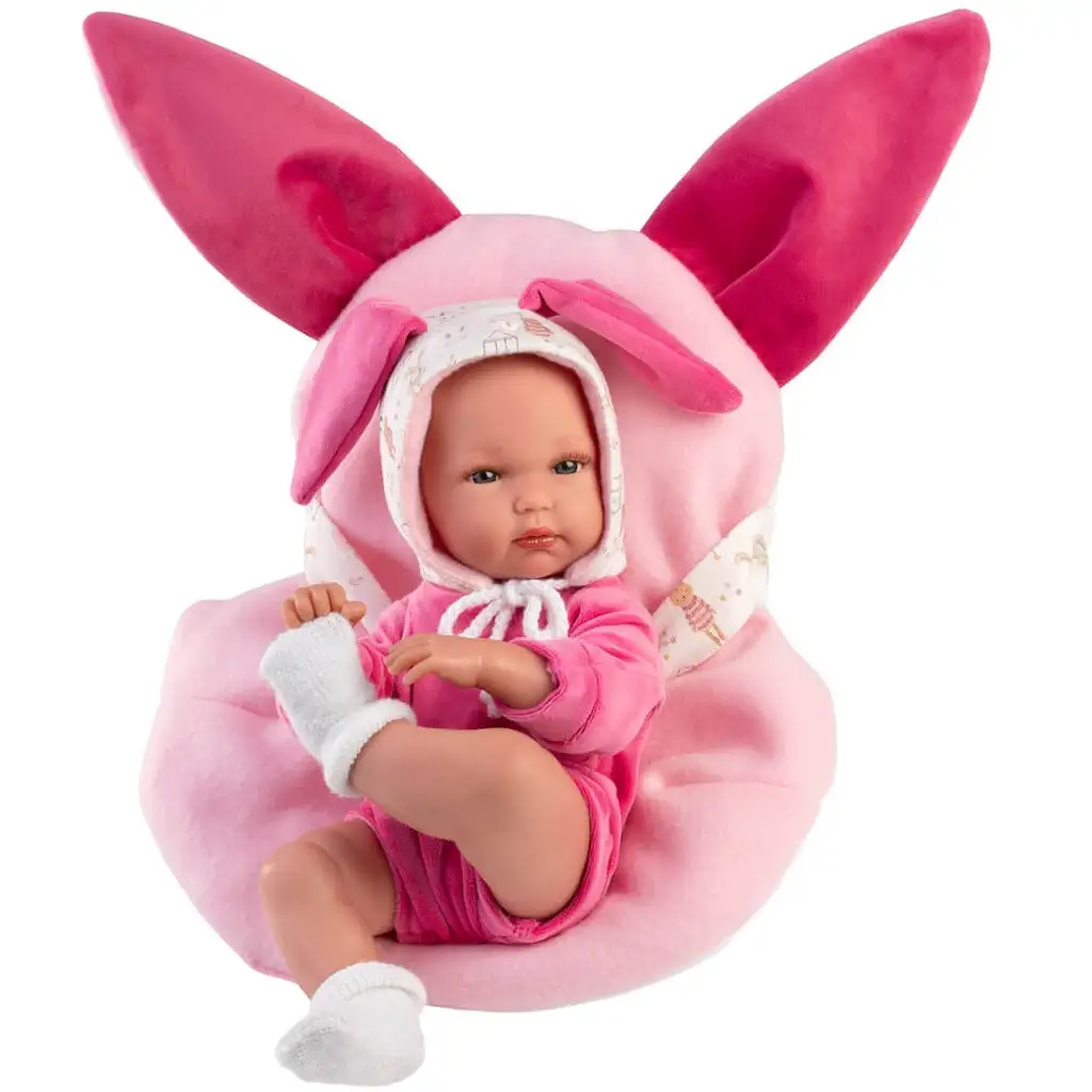 Llorens: Bimba novorodenec s ružovým zajačikovým nosičom 35 cm
