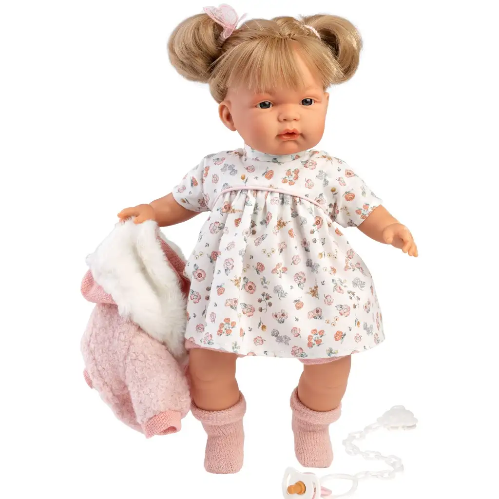 Llorens: Joelle 38 cm bábika so zvukom vo vzorovaných šatách s kvetmi kép 3