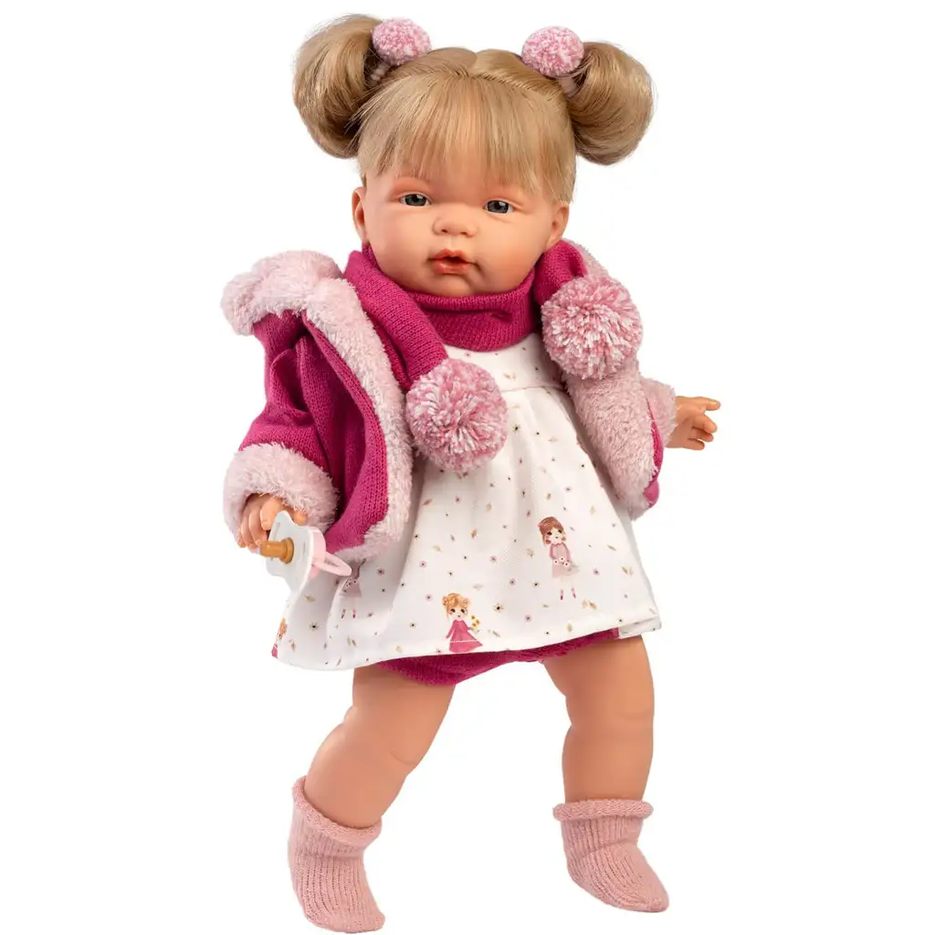 Llorens: Joelle 38 cm plačúca bábika s cumlíkom v ružovom kabáte
