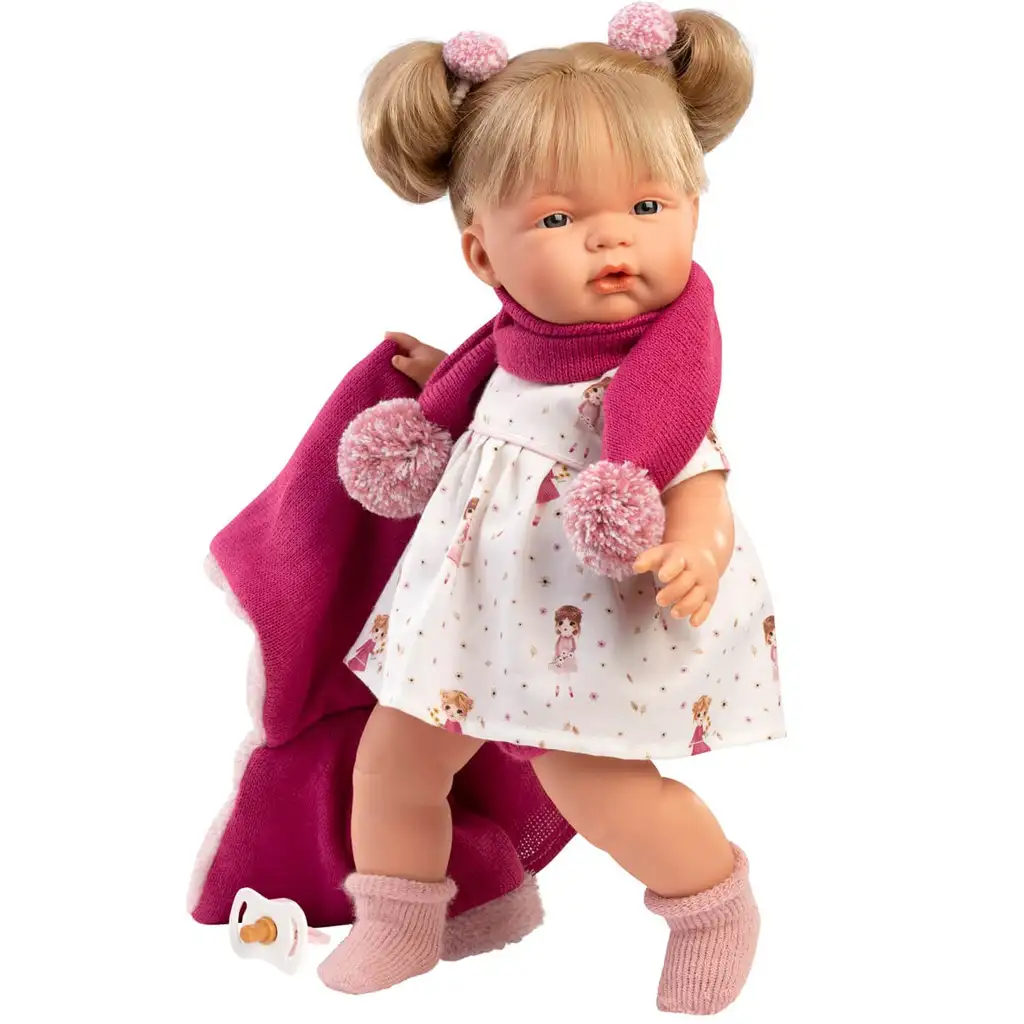 Llorens: Joelle 38 cm plačúca bábika s cumlíkom v ružovom kabáte kép 3