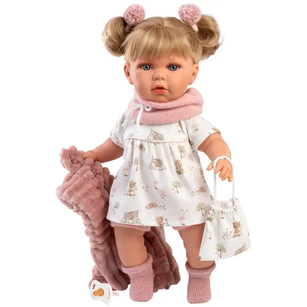 Llorens: Júlia 42 cm plačúca bábika s cumlíkom v ružovom kabáte kép 2