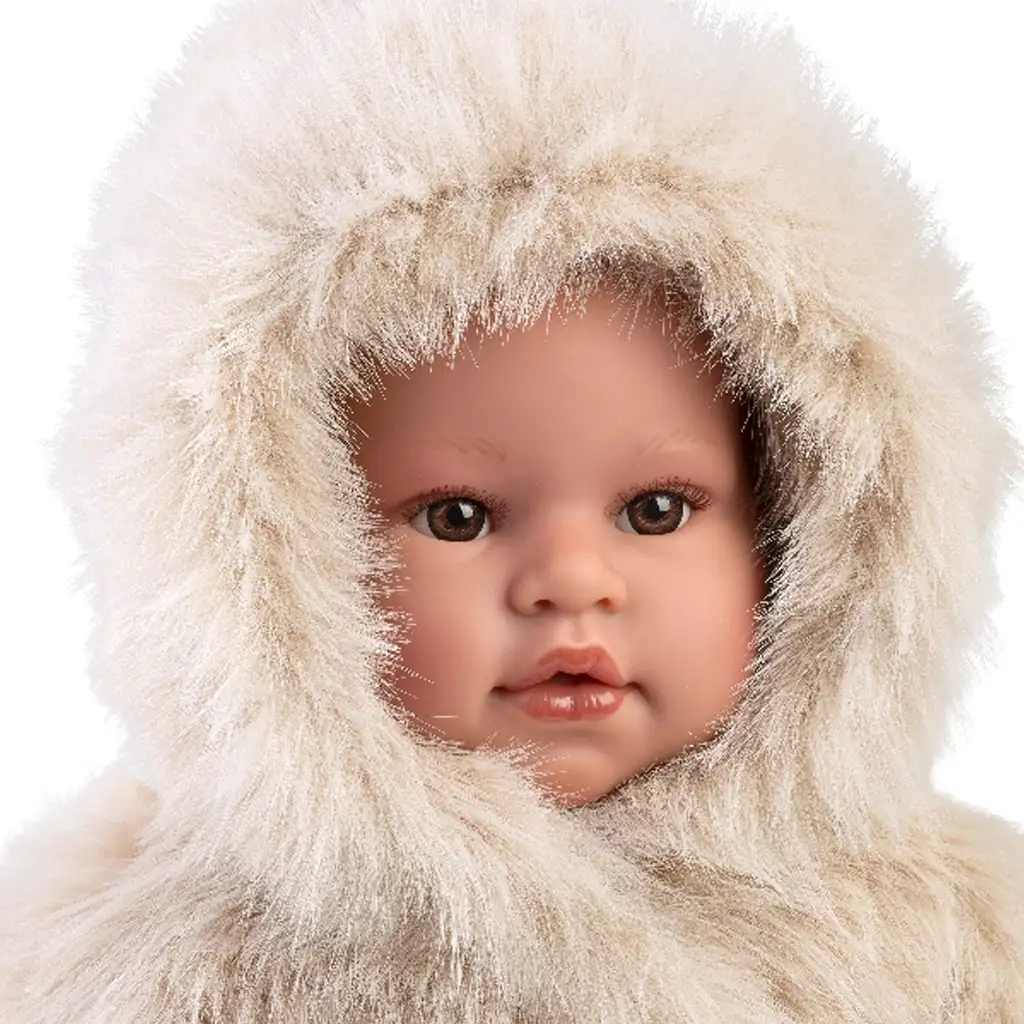 Llorens: Leo 45 cm plačúca bábika s cumlíkom v krémovom zamatovom kabátiku. kép 2