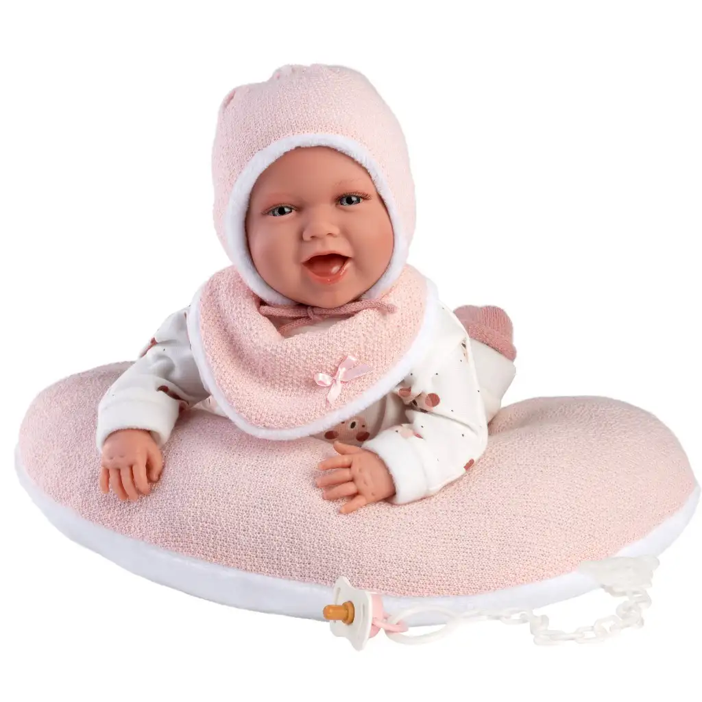 Llorens: Mimi 42 cm bábika so zvukom, s brušným vankúšom v medvedíkovom oblečení. kép 2