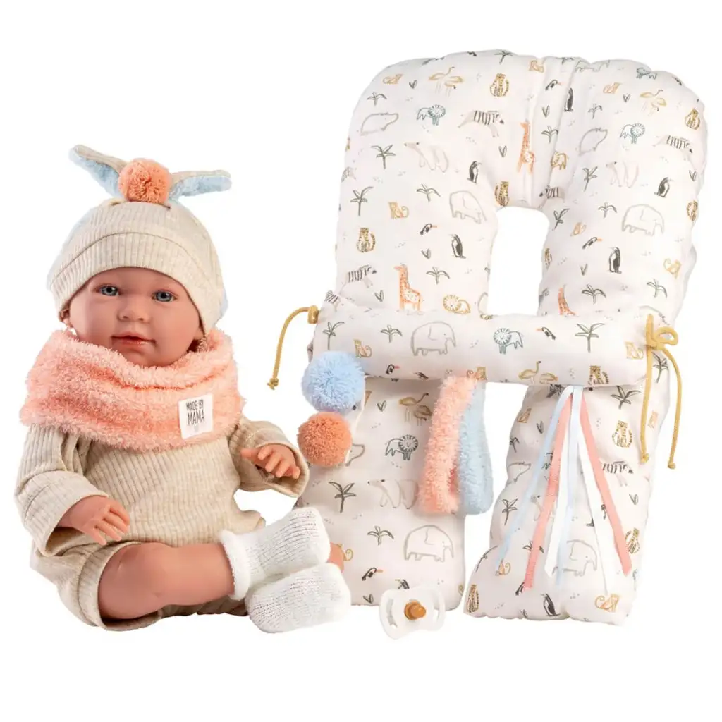 Llorens: Mimi 42 cm plačúca bábika s ušatou čiapkou a vankúšom kép 4