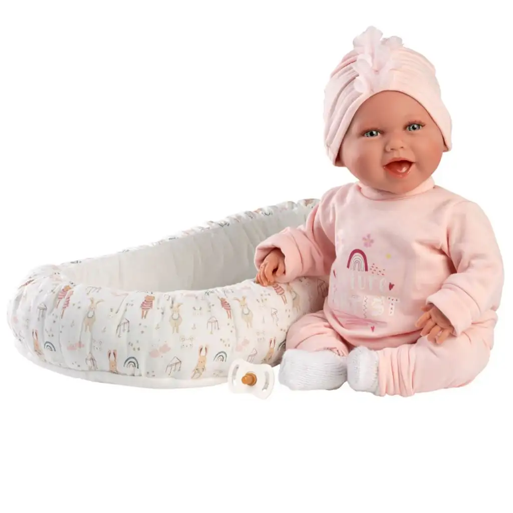 Llorens: Mimi 42 cm usmievavá bábika s cumlíkom a hniezdom pre bábätko
