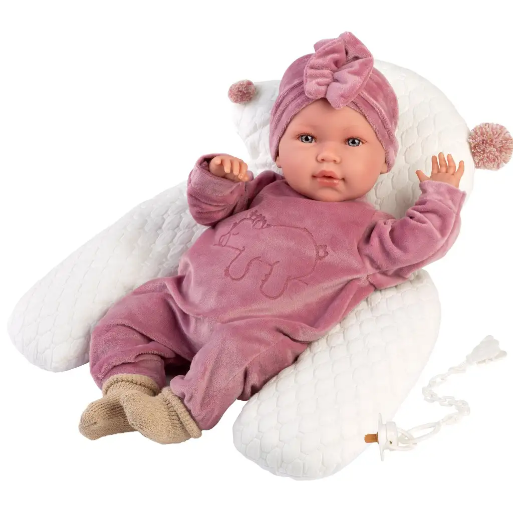 Llorens: Mimi Llorana 42 cm bábika so zvukom, v medvedíkovej kombinéze s vankúšom.