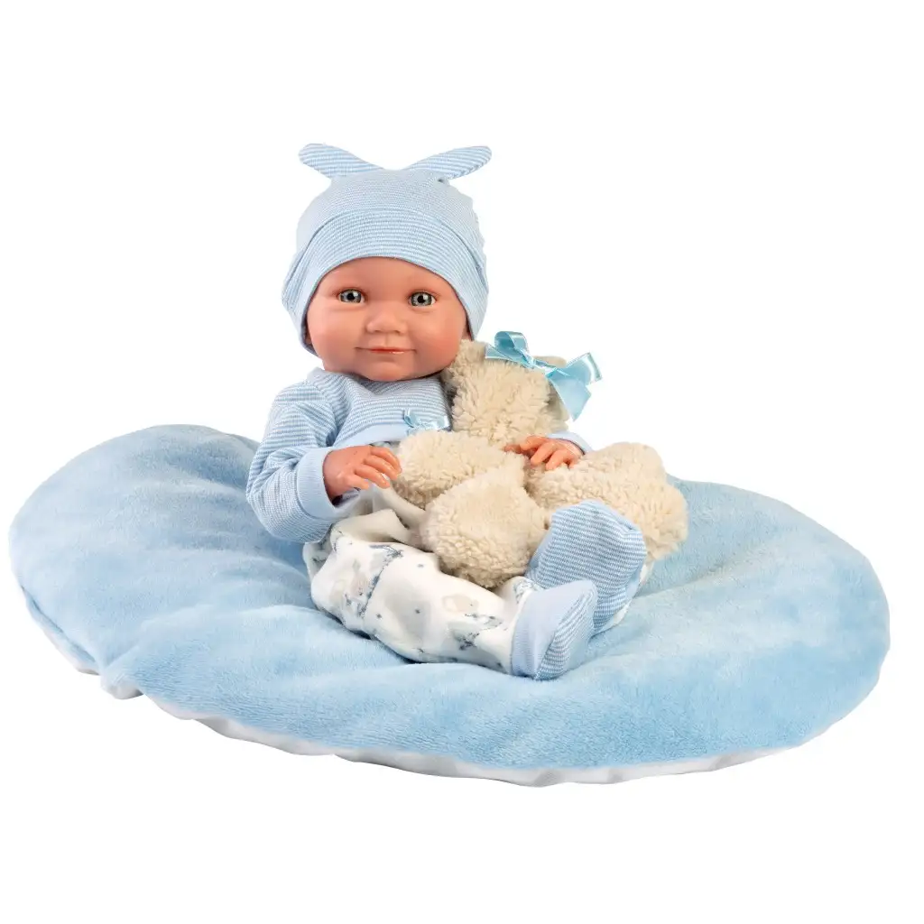 Llorens: Nico 40 cm novorodenec s medveďom a modrou dekou. kép 3