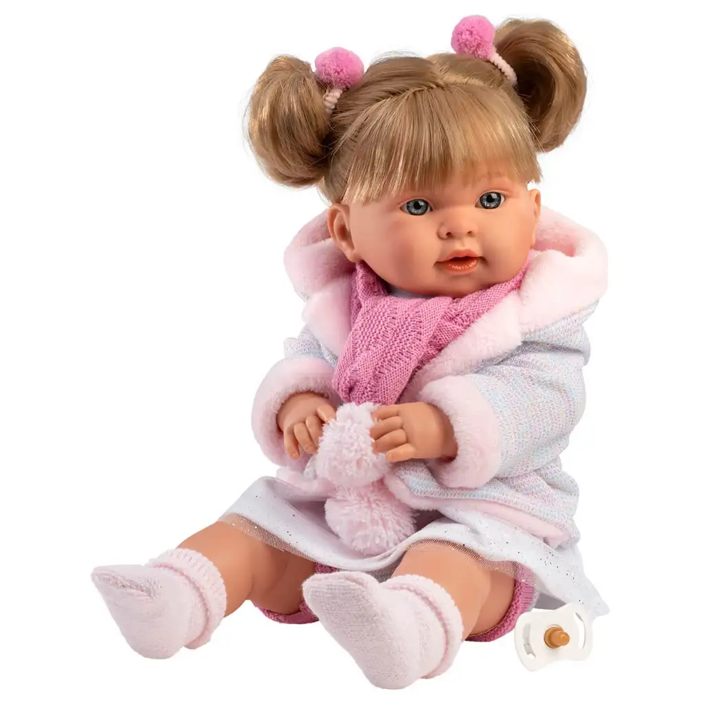 Llorens: Plačúca bábika Alexandra s cumlíkom a ružovým šálom s brmbolcom, 42 cm kép 2