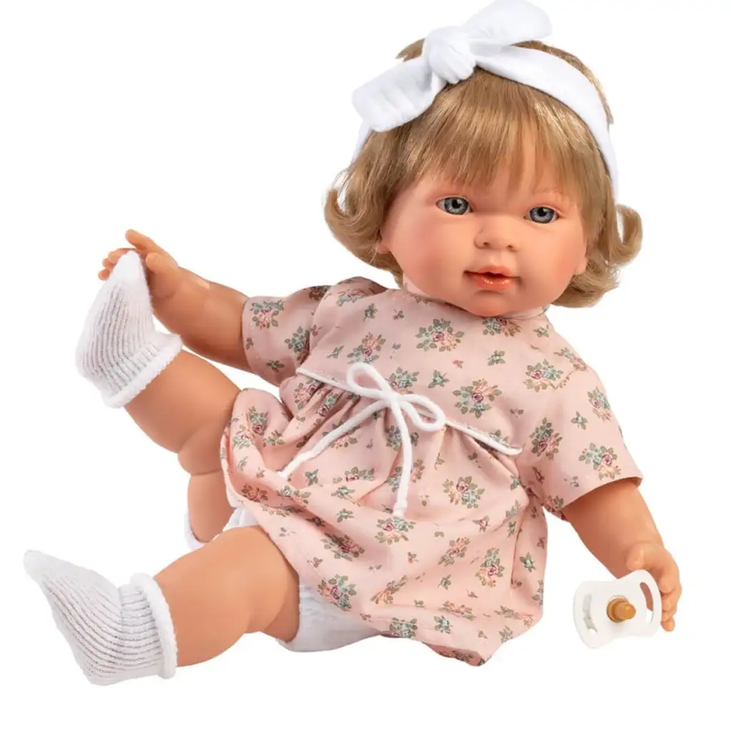 Llorens: Plačúca bábika Carla 42 cm v kvetinových šatách s čelenkou kép 4