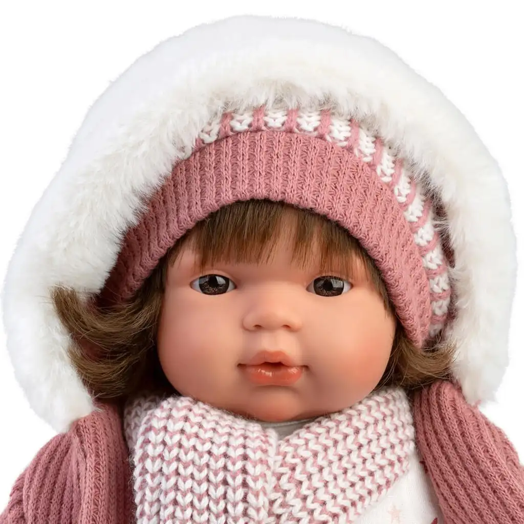 Llorens: Plačúca bábika Lola 38 cm s cumlíkom v pletenej čiapke kép 3