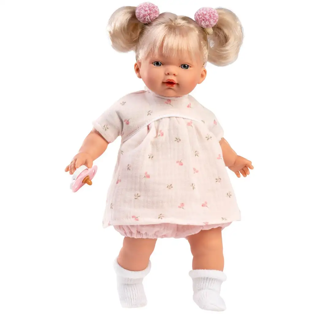 Llorens: Plačúca bábika Roberta 33 cm s cumlíkom v kvetinových šatách