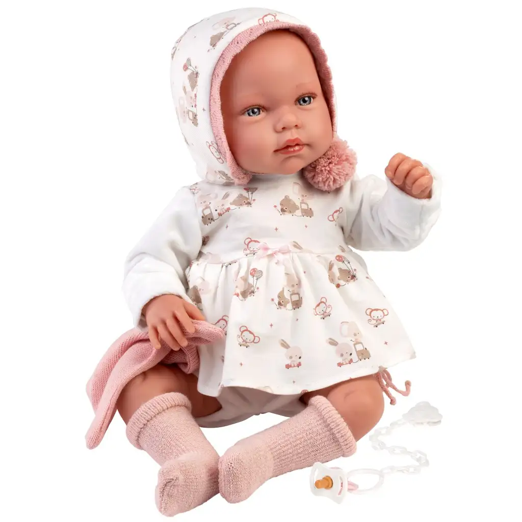 Llorens: Tala Llorana 44cm novorodenec s hlasom v kapucňovom oblečení