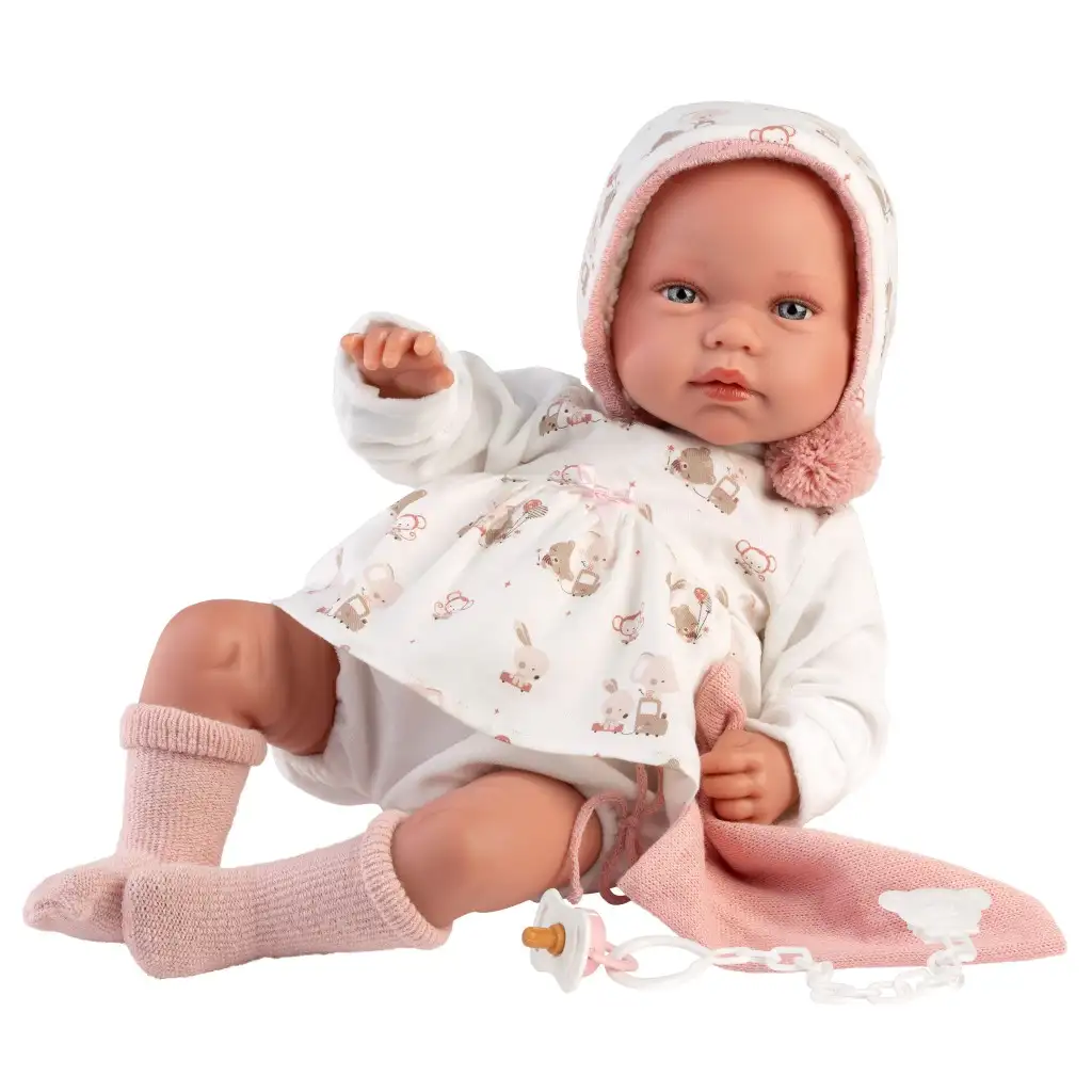 Llorens: Tala Llorana 44cm novorodenec s hlasom v kapucňovom oblečení kép 3