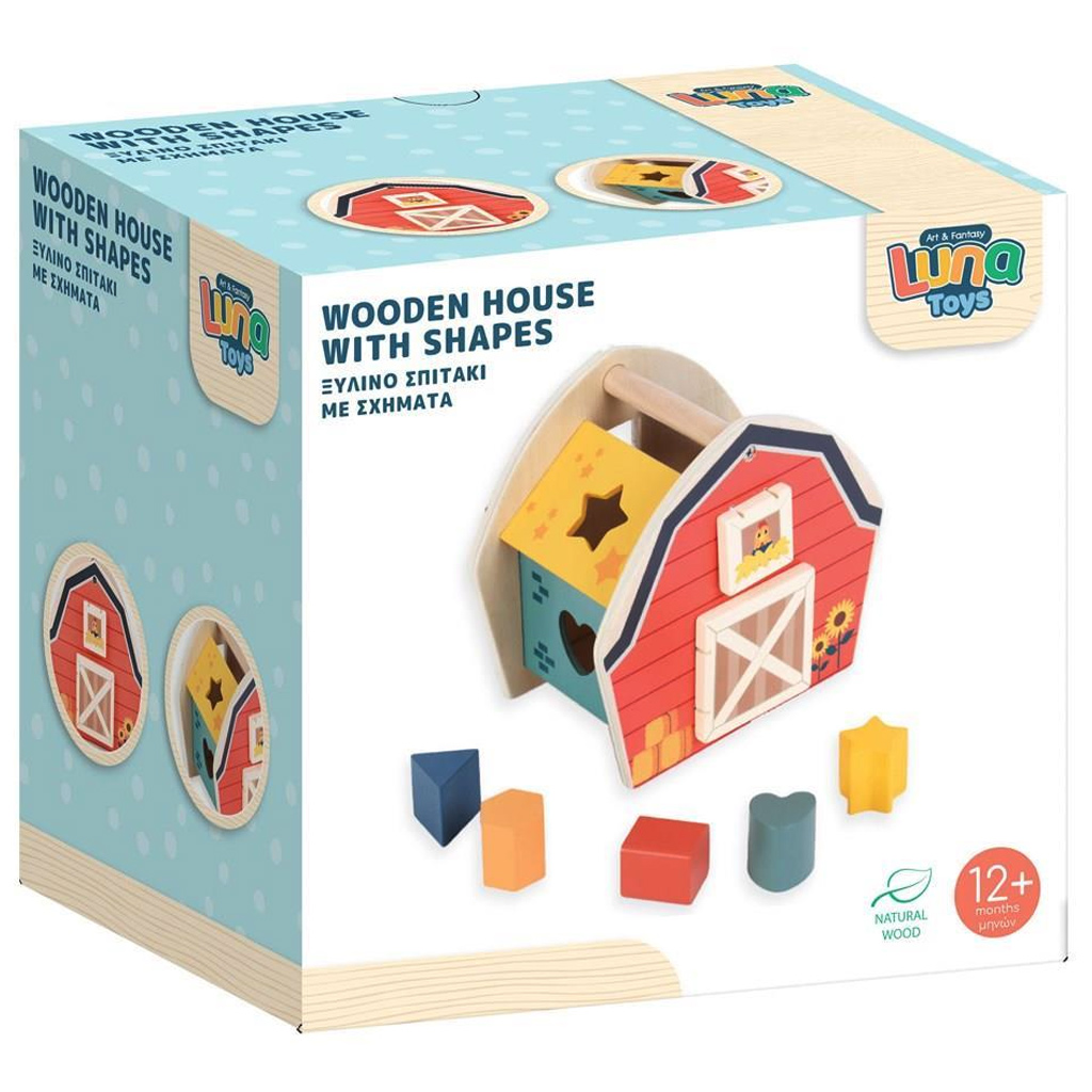 Luna: Drevený domček na rozlišovanie tvarov, farebná edukačná hra