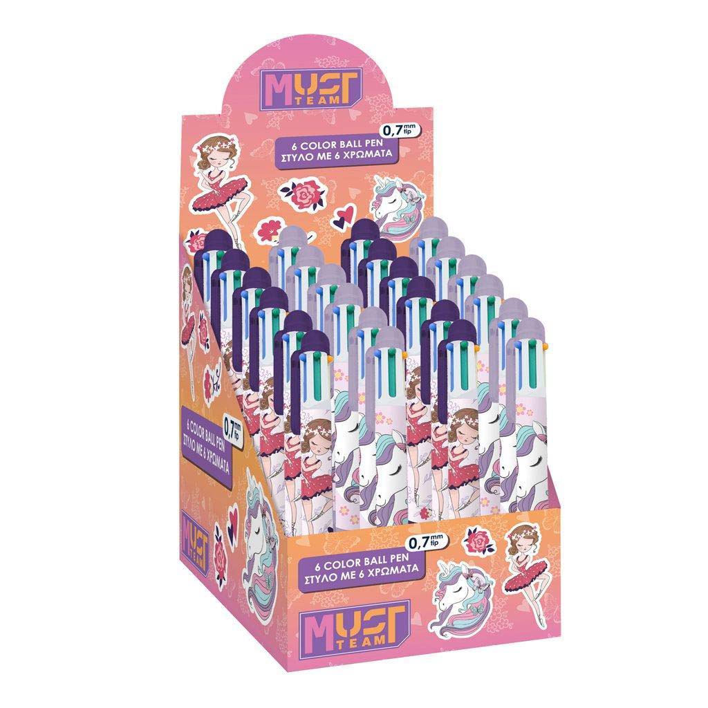 Luna: Must Team dievčenský vzorovaný guľôčkové pero so 6 farbami, rôzne druhy, 1 ks