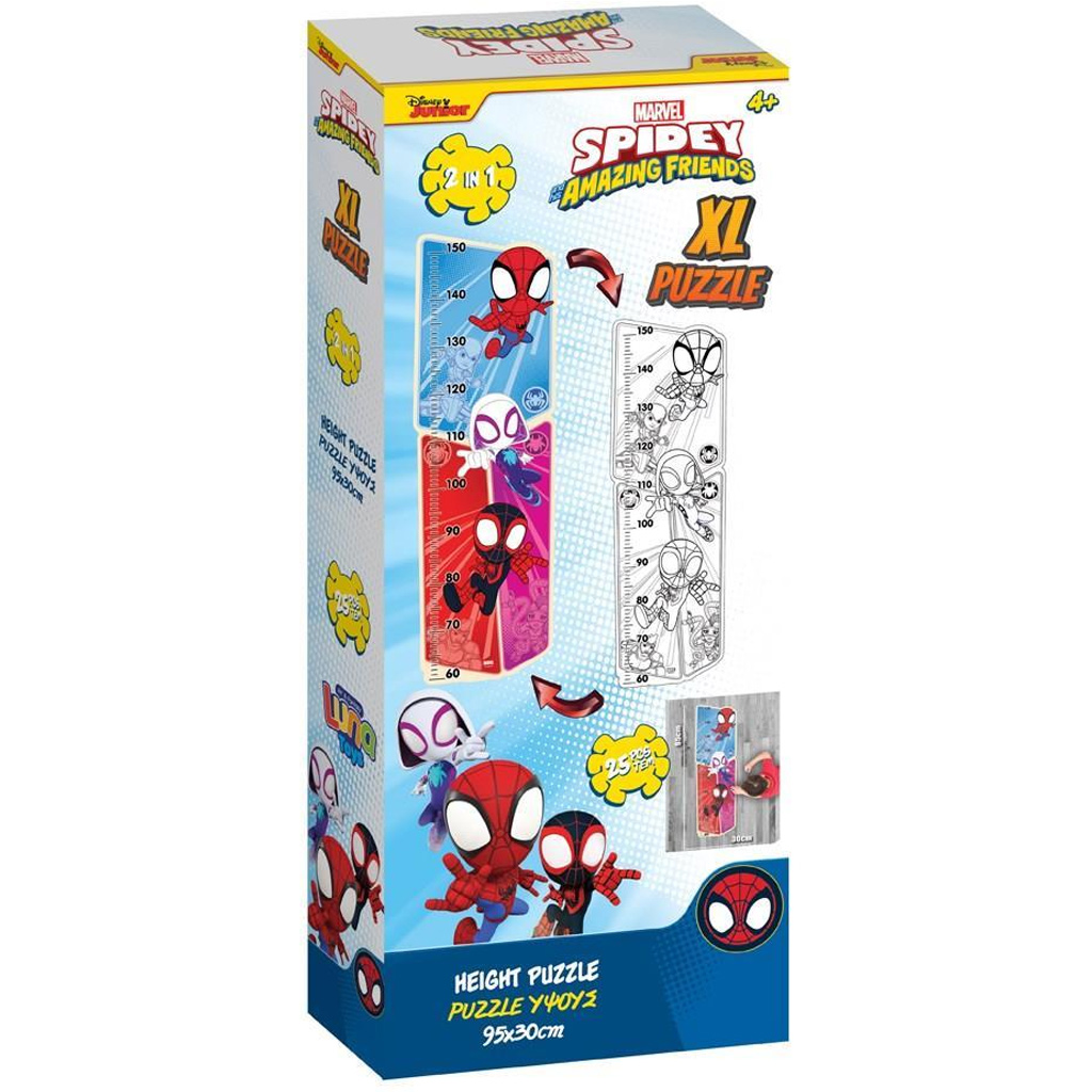 Luna: Spidey a jeho úžasní priatelia – vymaľovateľný maxi puzzle s meradlom výšky, 25 dielikov