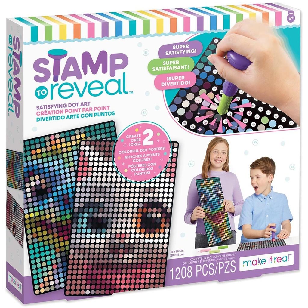 Make It Real: Bodkovacia pečiatka so samolepkami, 2 ks, mačička-mica a dinosaurus