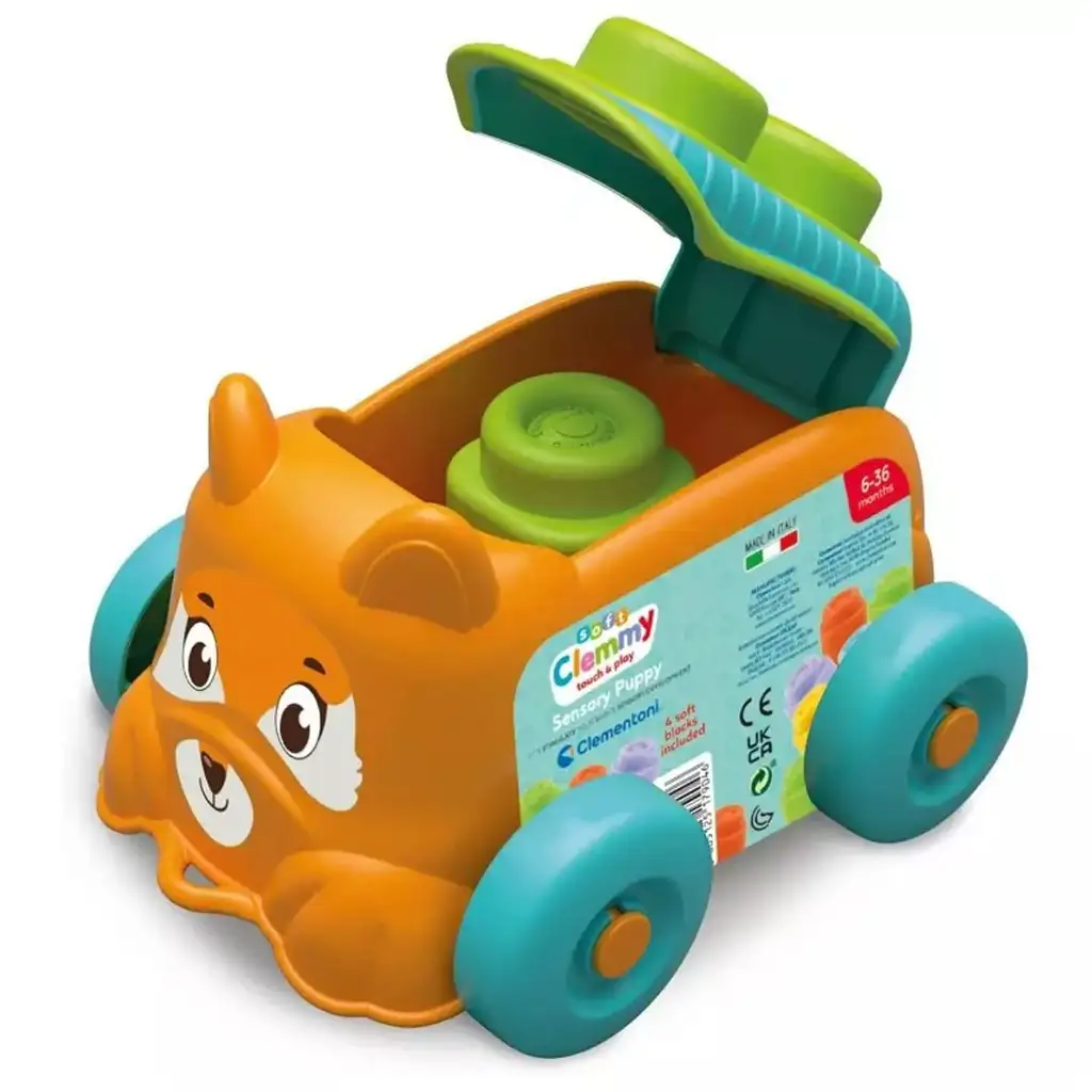 Mäkké stavebné kocky na rozvoj zručností v krabičke s kolieskami a zvieratkami - Clementoni kép 2