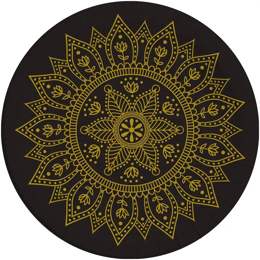 Mandala čierno-zlatá 8-dielna sada papierových tanierov 23 cm