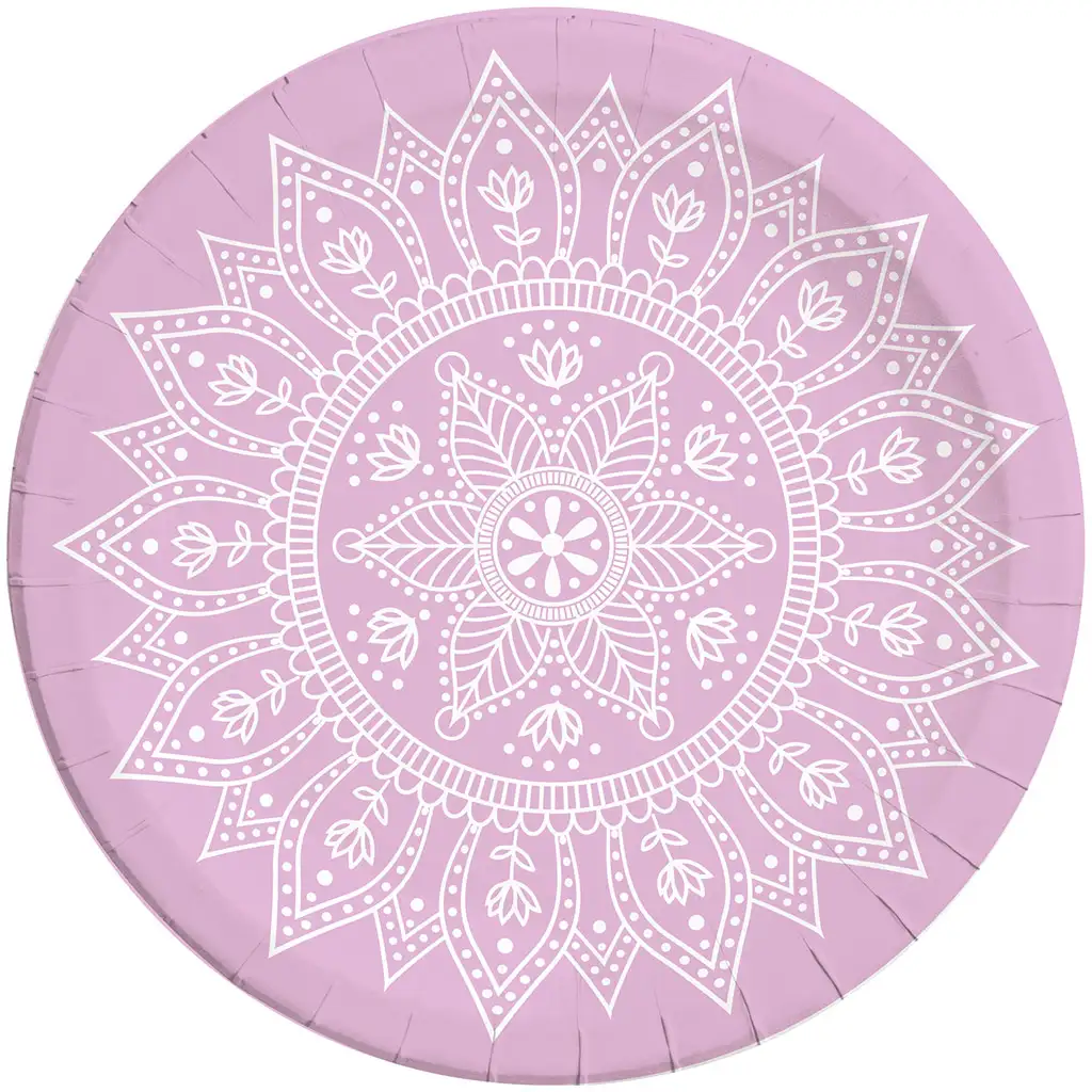 Mandala fialovo-biely 8-dielna sada papierových tanierov 23 cm