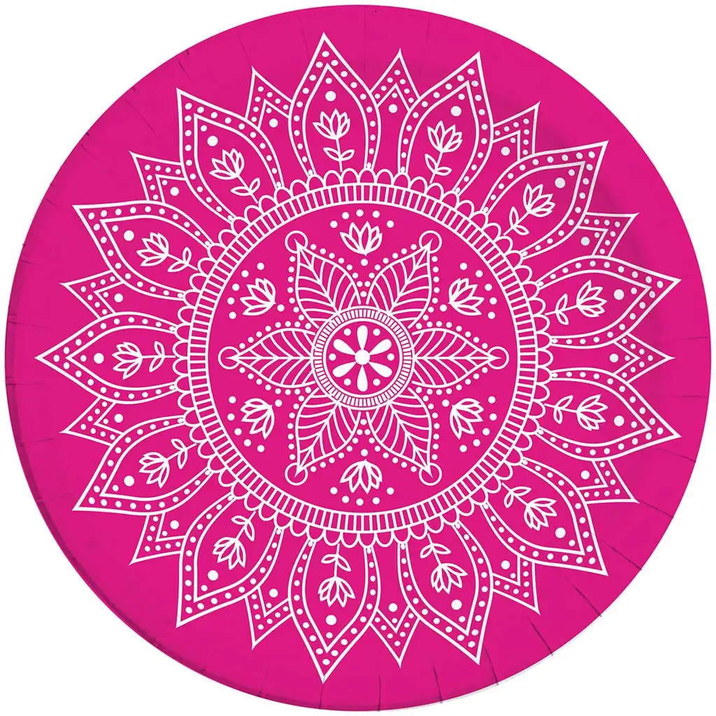 Mandala fuksia-biela 8-dielna sada papierových tanierov 23 cm