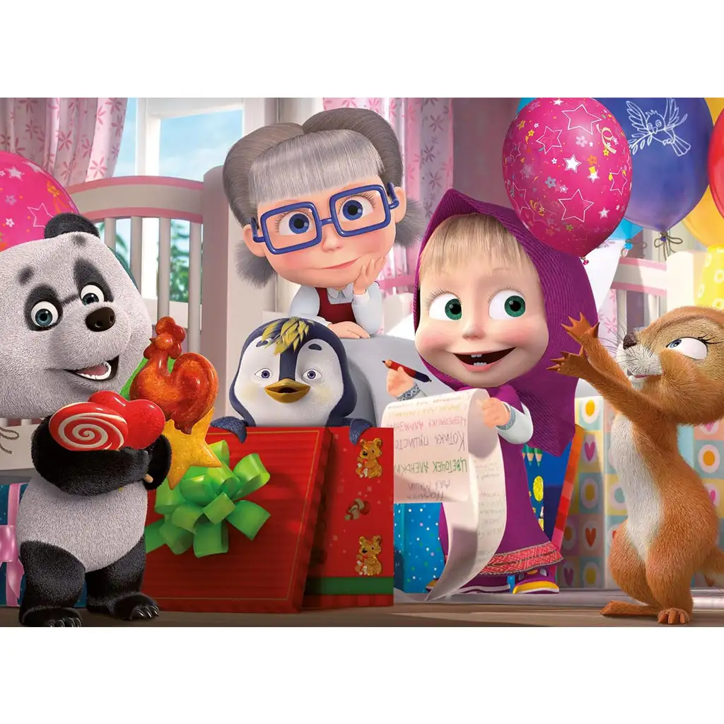 Máša a medveď prekvapujúca párty 60-dielne maxi podlahové puzzle 70x50 cm - Lisciani kép 2