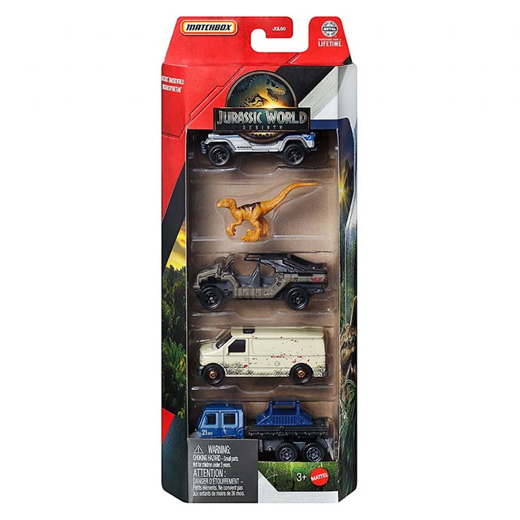 Matchbox Jurassic World Rapid Getaway Unit 5-dielna sada autíčok - Mattel