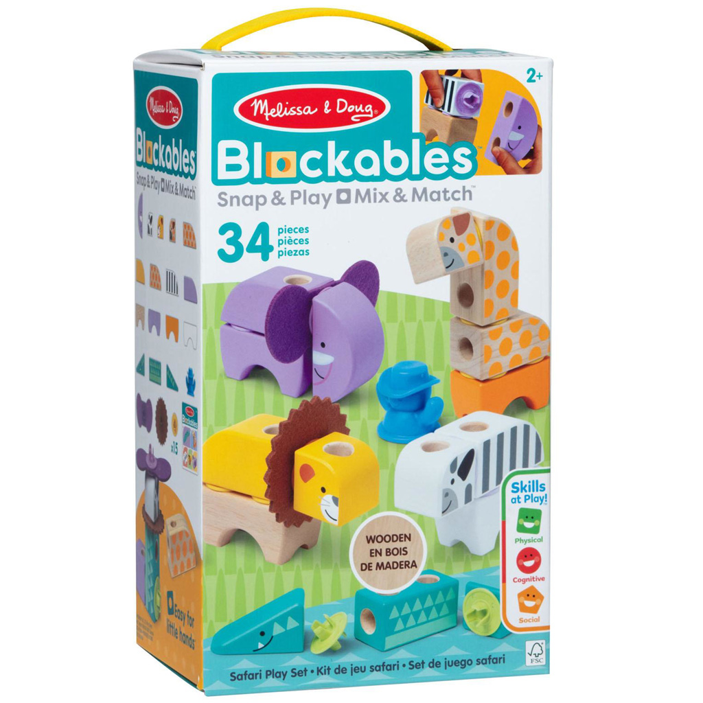 Melissa&Doug: Blockables - Drevená safari zvieratková herná súprava - Spin Master