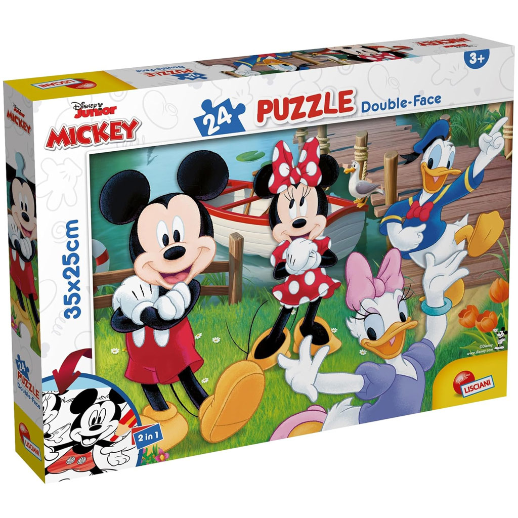 Mickey Mouse 2 v 1, 24-dielne puzzle a omaľovánka 35x25 cm – Lisciani
