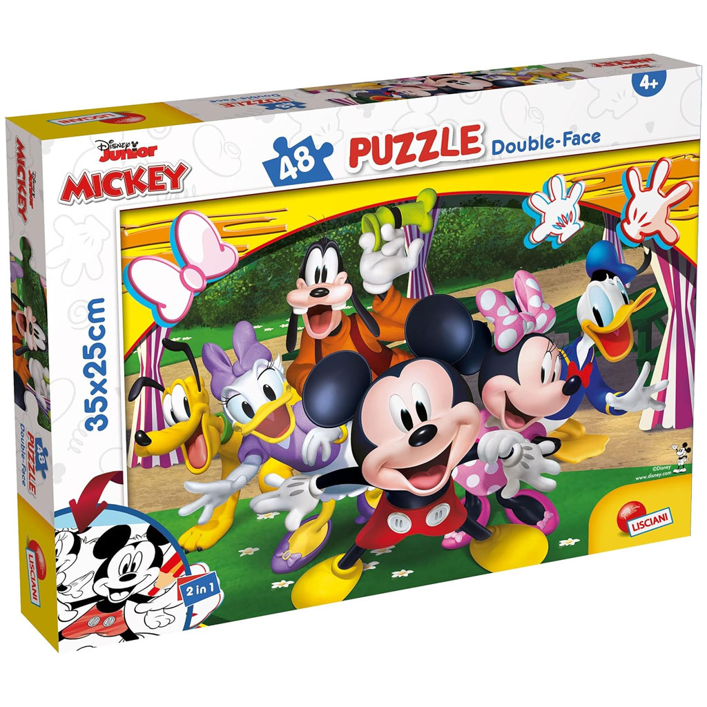 Mickey Mouse 2 v 1, 48-dielne puzzle a omaľovánka 35x25 cm - Lisciani