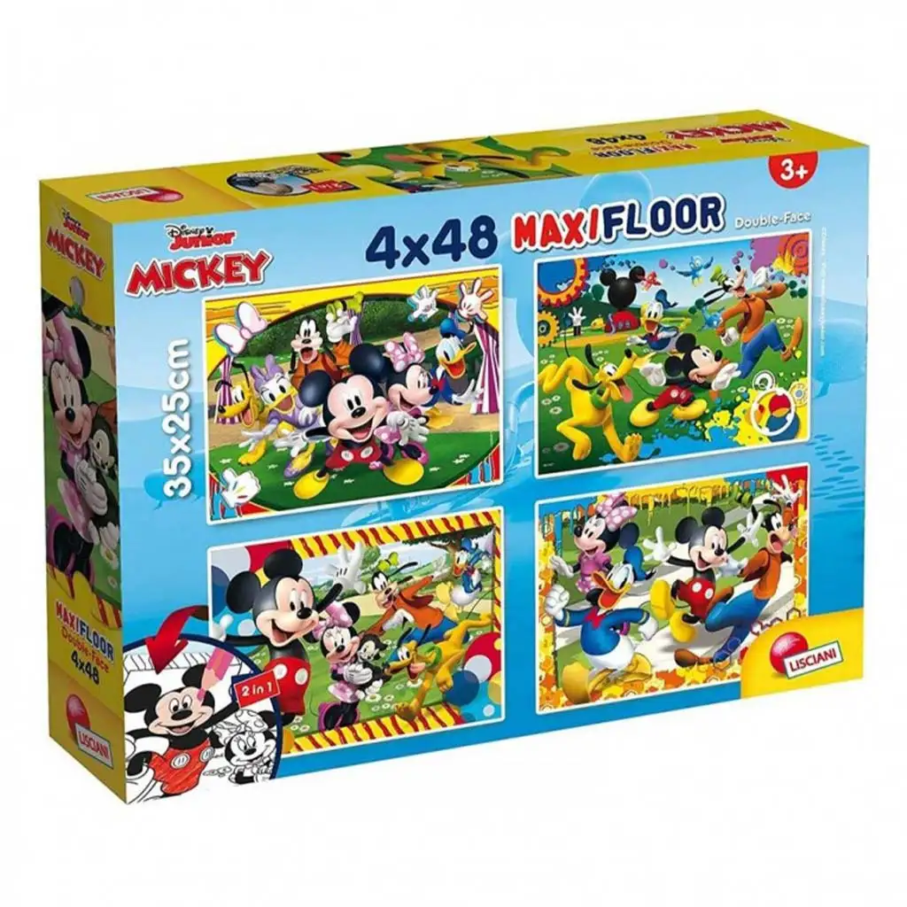 Mickey Mouse 2 v 1 maxi 4x48 ks puzzle a omaľovánka 35x25 cm - Lisciani