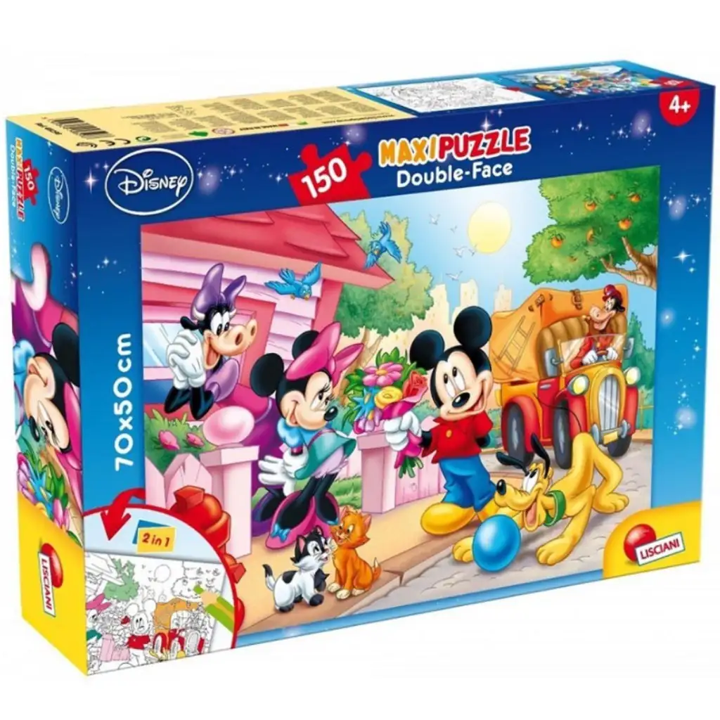 Mickey Mouse a priatelia 2 v 1 150-dielne puzzle a omaľovánka 70x50 cm – Lisciani