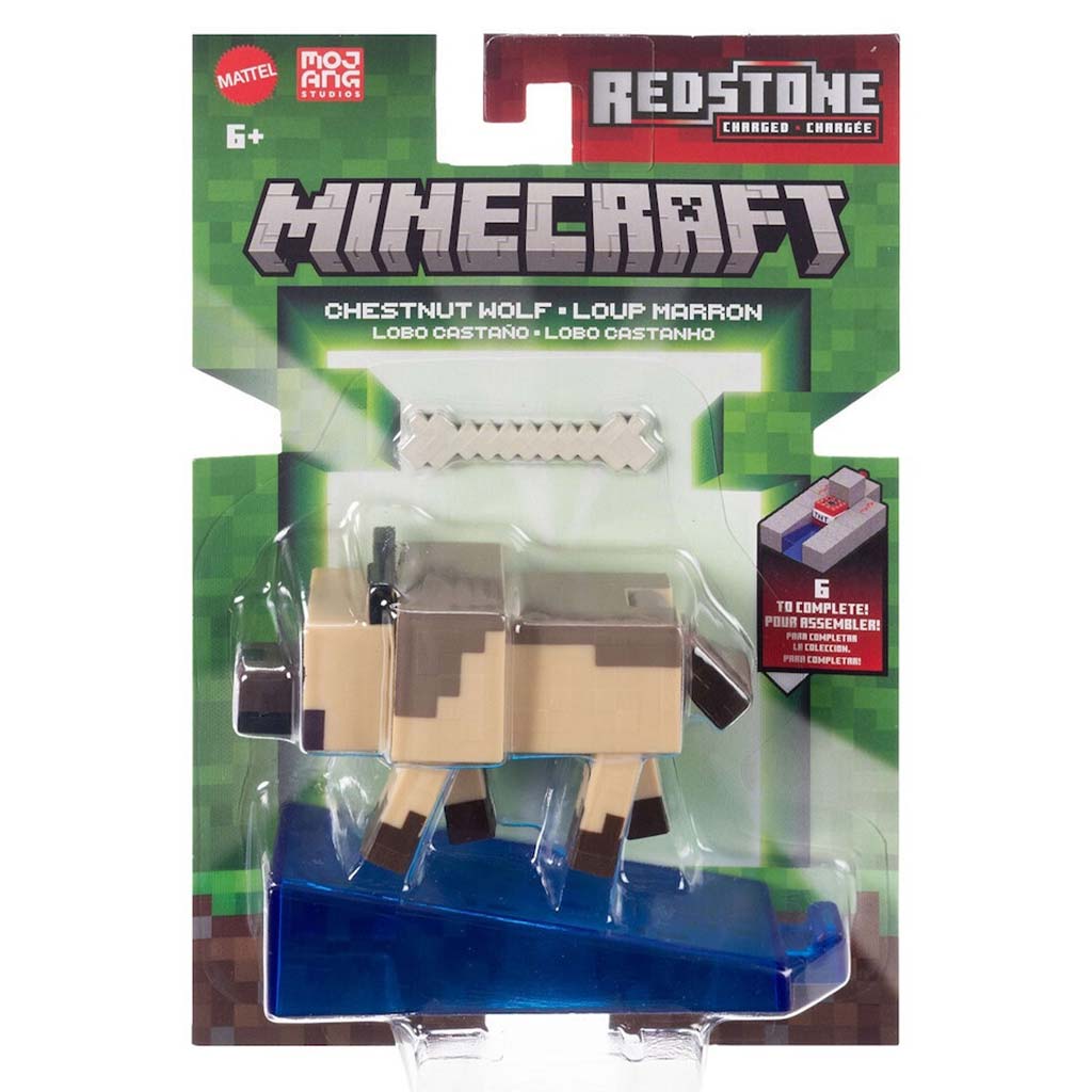 Minecraft: Gaštanový vlk, figúrka vlka s doplnkami – Mattel