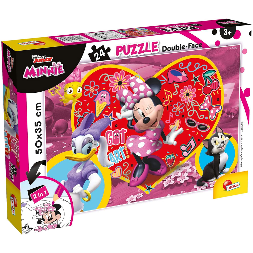 Minnie myška 2 v 1, 24-dielne puzzle a omaľovánka 50x35 cm – Lisciani