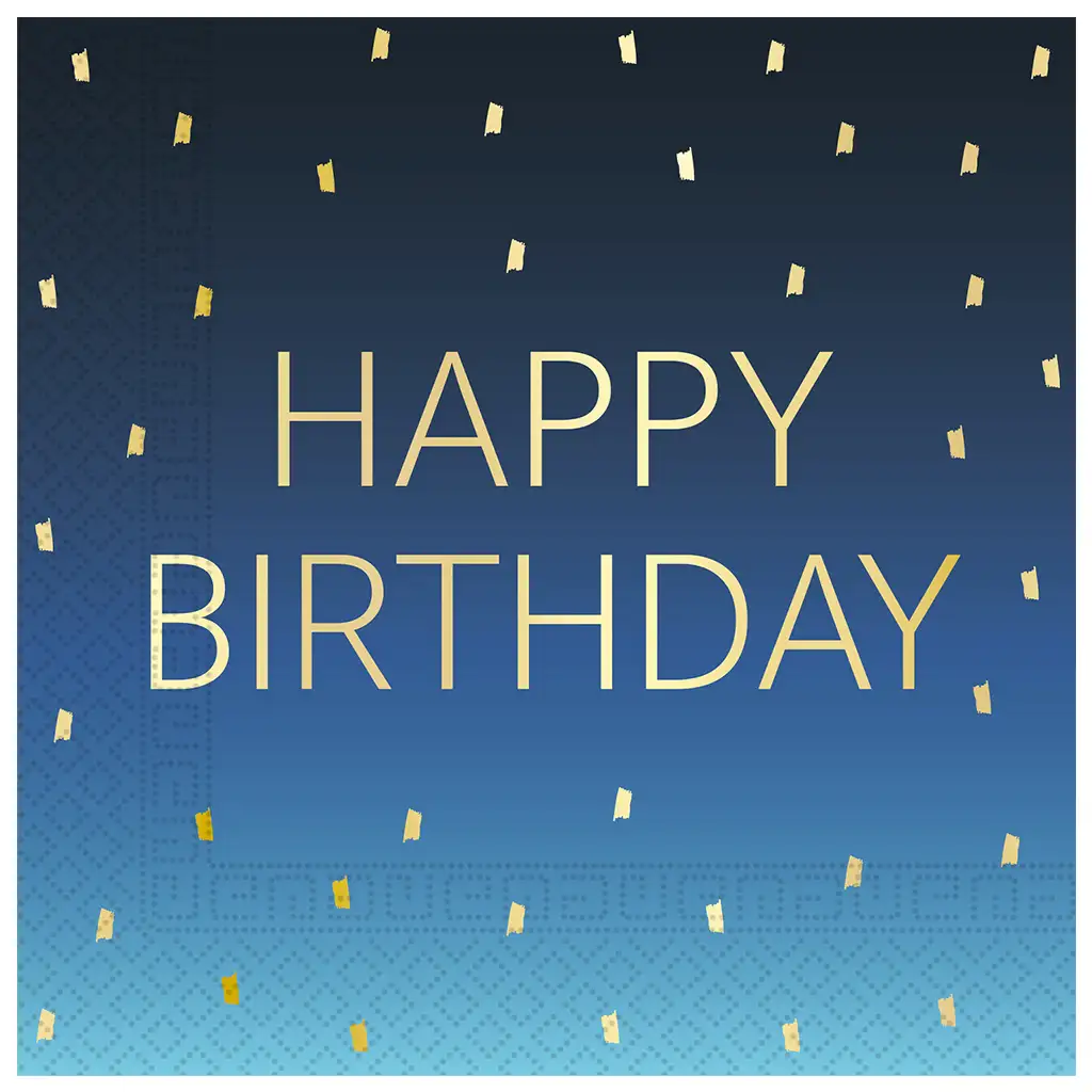 Modré narodeninové dvojvrstvové papierové servítky s nápisom "Happy Birthday", balenie 20 ks.