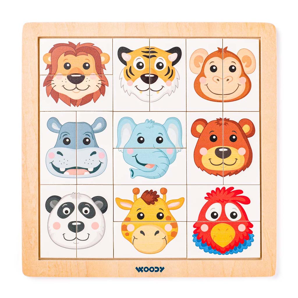 Montessori Safari drevené puzzle so zvieracími hlavami - Woodyland
