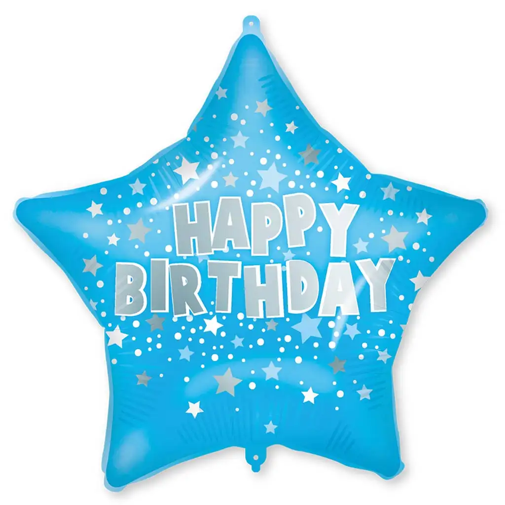 Narodeninový fóliový balón – Modrý s hviezdičkami s nápisom „Happy Birthday“ 46 cm