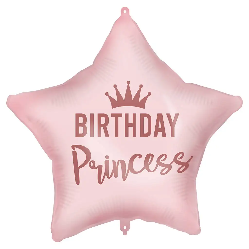 Narodeninový fóliový balón – s nápisom „Birthday Princess“, hviezdicový tvar, ružový, 46 cm