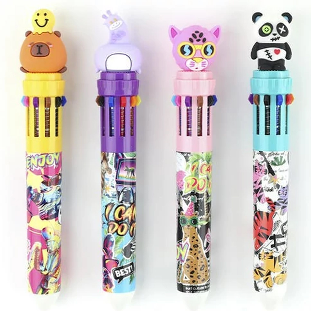 Nebulo: 10-farebné guľôčkové pero, vtipný dizajn zvieratiek, rôzne druhy, 1 ks