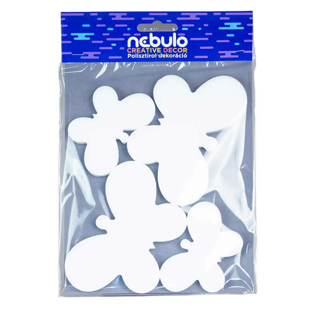Nebulo: Dekorácia z polystyrénu v tvare motýľov, sada 4 ks