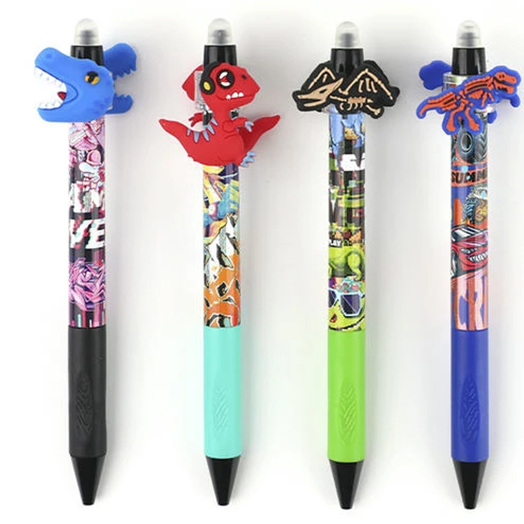 Nebulo: Gélové pero s vymeniteľným stláčacím tlačidlom a mazateľnou náplňou s motívom nahnevaného dinosaura, viac variantov, 1 ks