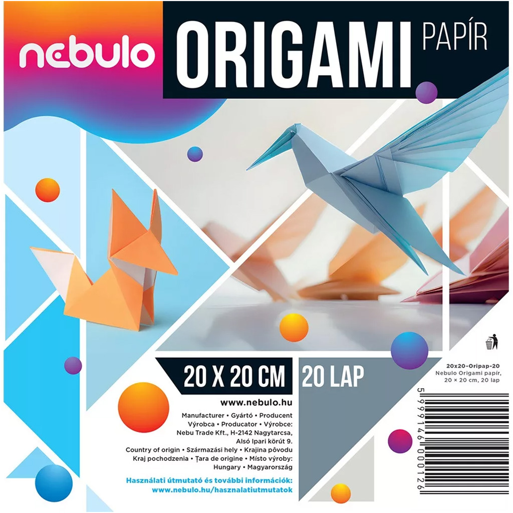 Nebulo: Origami papiere 20x20 cm, 20 ks, 80 g