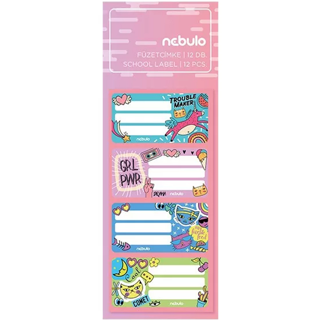 Nebulo: Sada dievčenských štítkov na zošity Girl Power, 12 ks