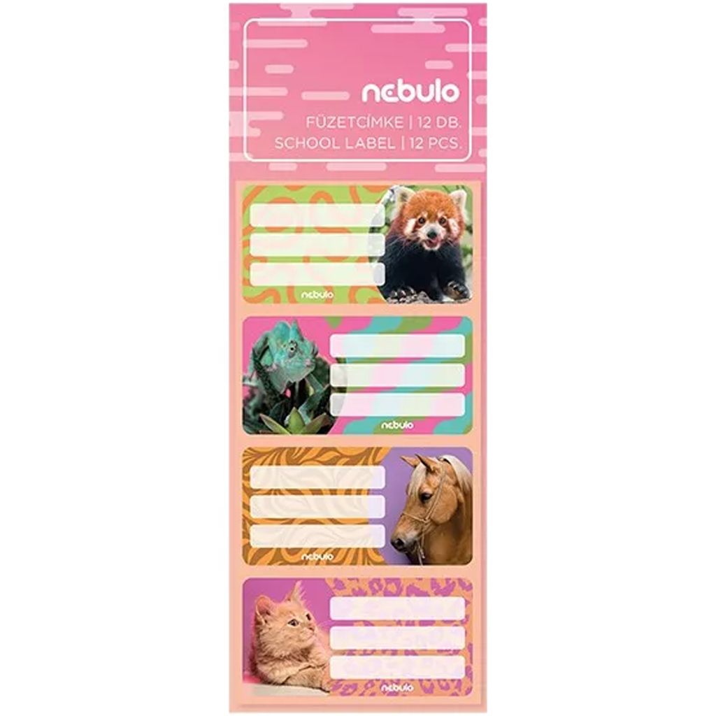 Nebulo: Sada etikiet na zošity s roztomilými zvieratkami, 12 ks